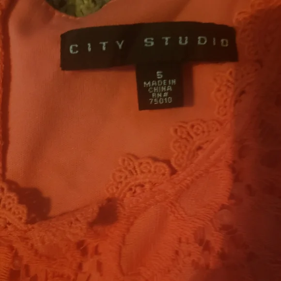 City studio coral dress size 5 lace look with zip orange floral bridesmaid - Picture 3 of 5